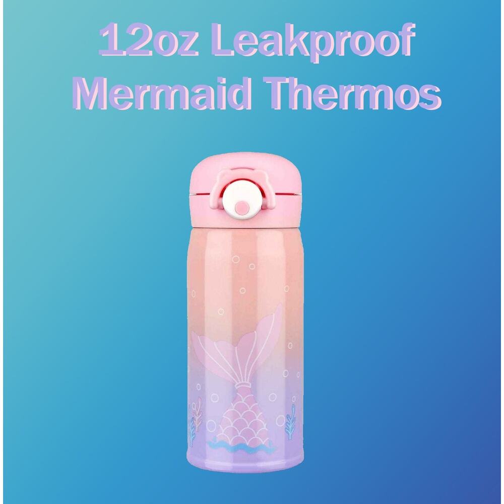 New Heavy Duty Double Insulated 12oz Pink Mermaid Thermos 12 Hours Hot & Cold